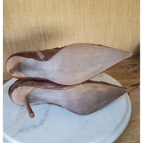 Vtg Carlos Santana Whipstitch Leather Dual Buckle Moto Pointy Ankle Booties 9 - Picture 11 of 13